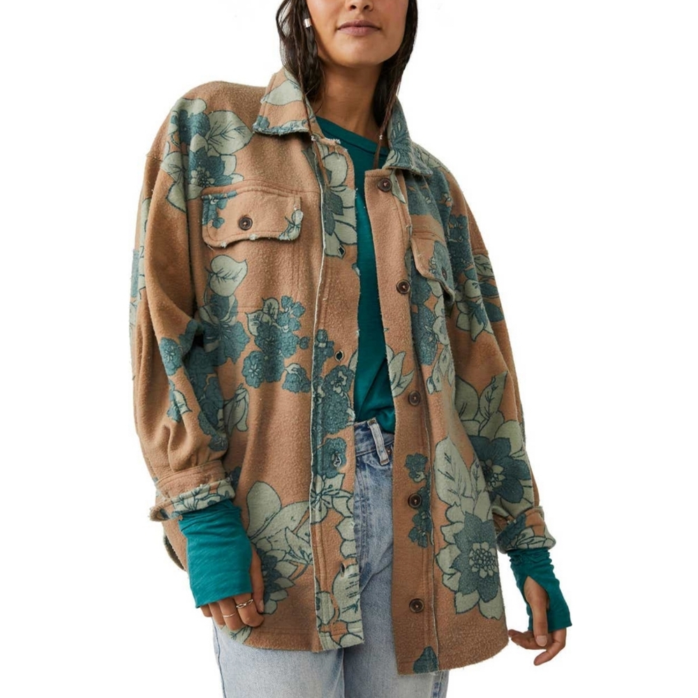 We the Free Ruby Ombre Shirt Jacket, Size Large, Color Tan Combo